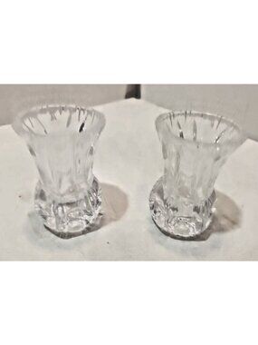 Vtg Cristal D Arque Pair of Crystal Candlestick Holders/Toothpick Holders 3"